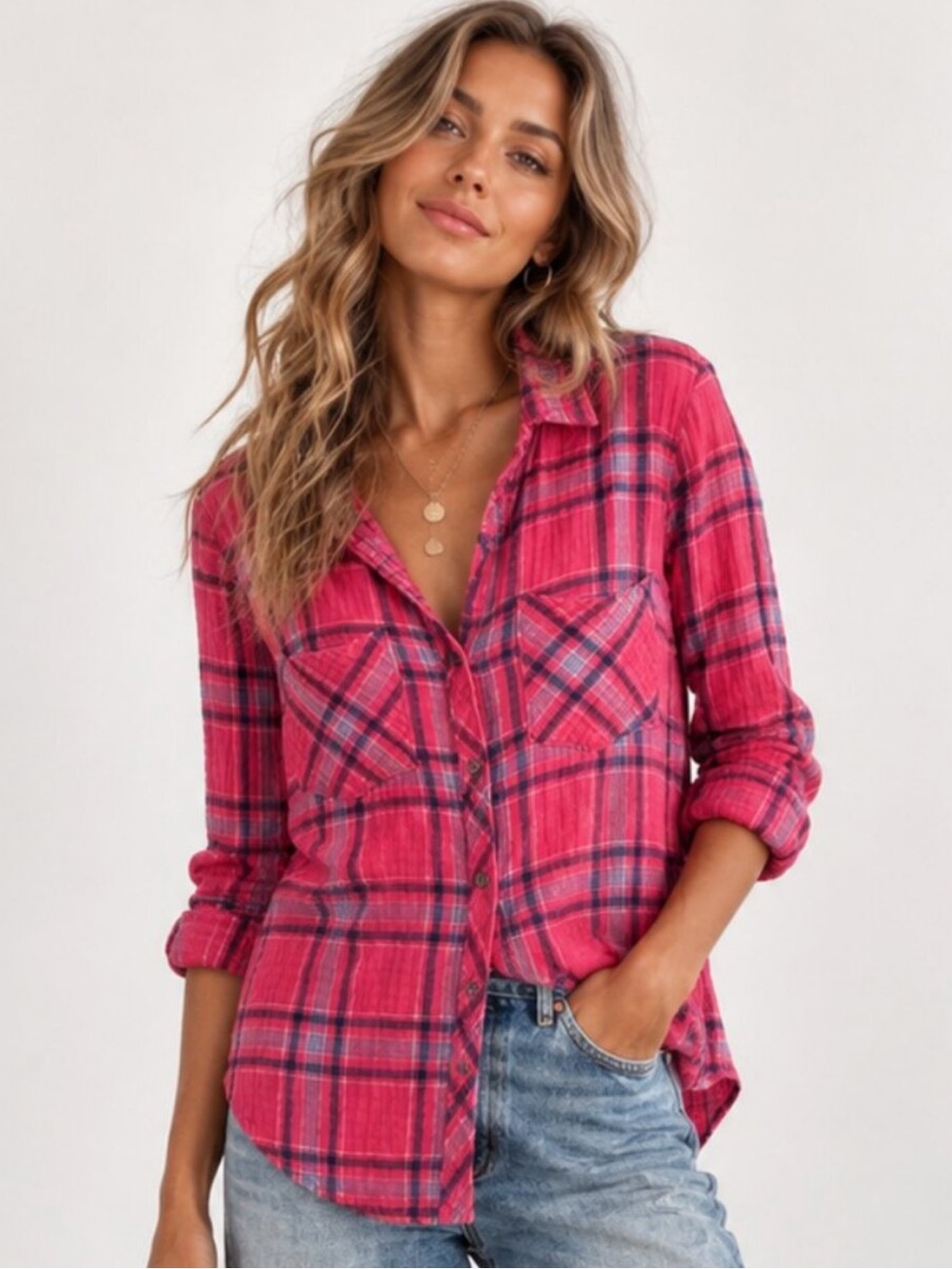 Cloth & Stone Pink Plaid Button-Down Shirt